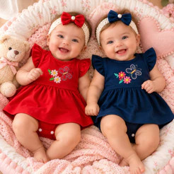 Kit 2 ou 3 Body Vestido Sainha Bebê Menina com Tiara Faixinha de Cabelo RN Recém-Nascida 0 a 3 Meses Infantil