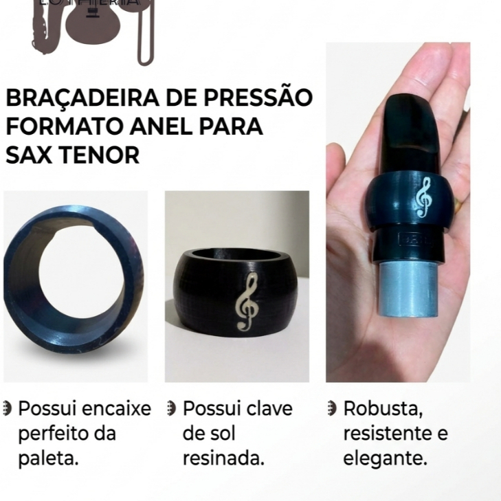 Abraçadeira Para Sax Tenor Tipo Anel de Pressão Encaixe Perfeito da Paleta