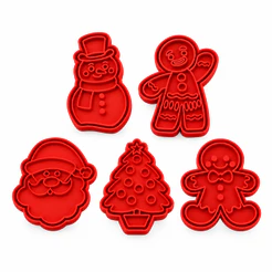 Kit 5 Cortadores Biscoito Natal Marcador Carimbo Pasta Americana Biscuit