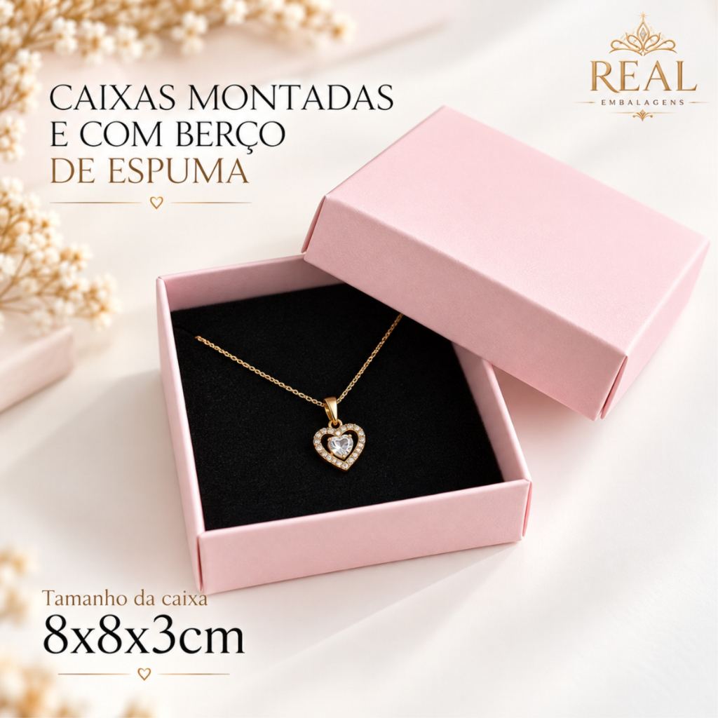 20 Caixas Joias Semijoias Montadas com Berço de Espuma Tamanho 8x8x3cm Cor Rosa