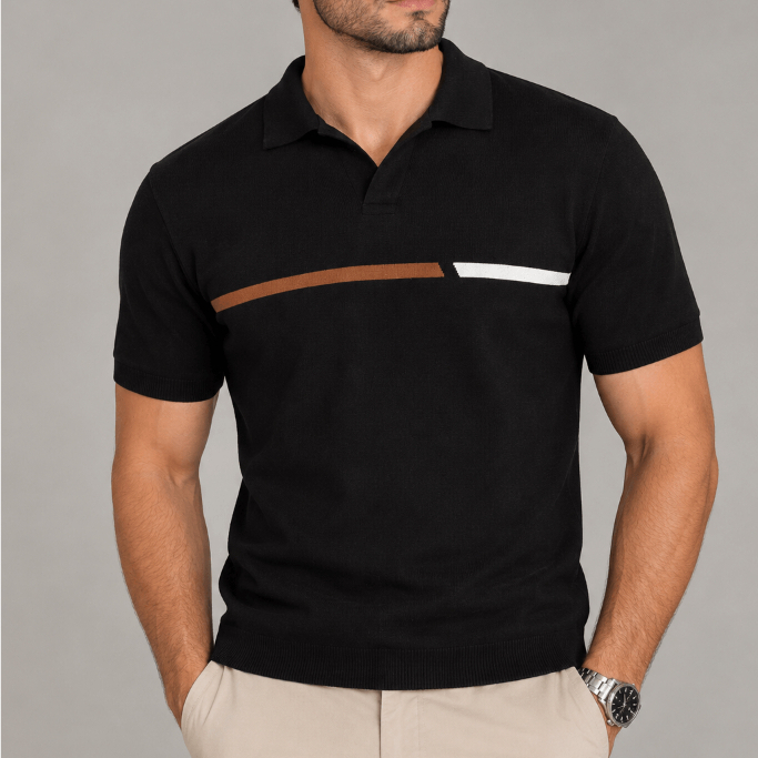 Camisa Elegante Masculina Gola Polo Lisa Com Detalhes em Tricot M G GG
