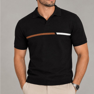 Camisa Elegante Masculina Gola Polo Lisa Com Detalhes em Tricot M G GG