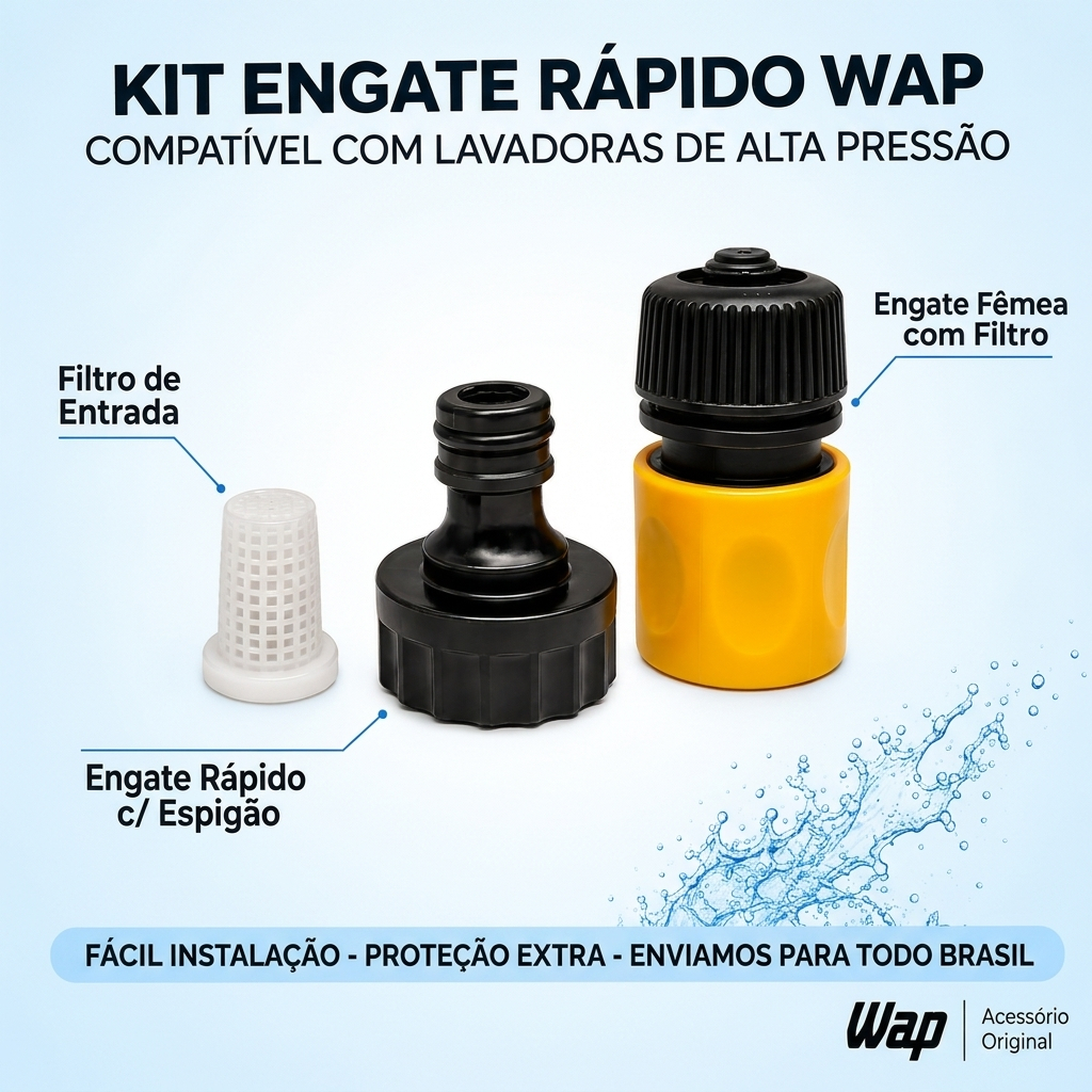 Engate Rápido c/ Espigão e Filtro para Lavadora Alta Pressão WAP