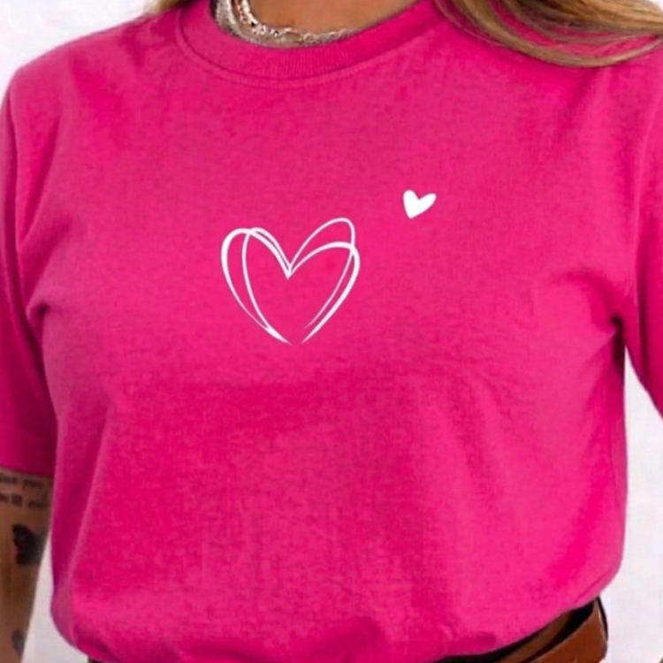 Camiseta Feminina Estampada Coração Minimalista T-shirt 100% Algodão Blusa Feminina