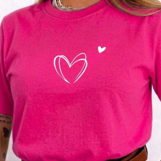 Camiseta Feminina Estampada Coração Minimalista T-shirt 100% Algodão Blusa Feminina