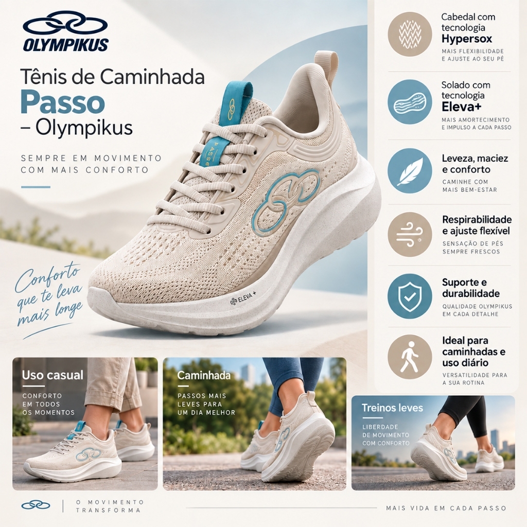 Tênis de Caminhada Passo Unissex Confortável - Olympikus