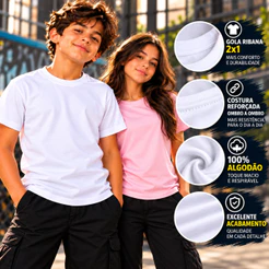 Camiseta Infantil Lisa 100% Algodão Menino Menina Várias Cores Tamanho 4 ao 12