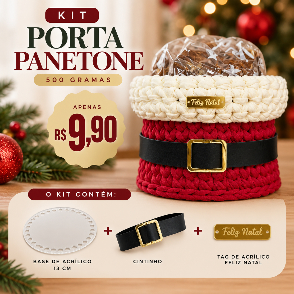 Kit Porta Panetone 500g Base Acrílica 13cm + Cintinho + Tag Feliz Natal  Descrição
