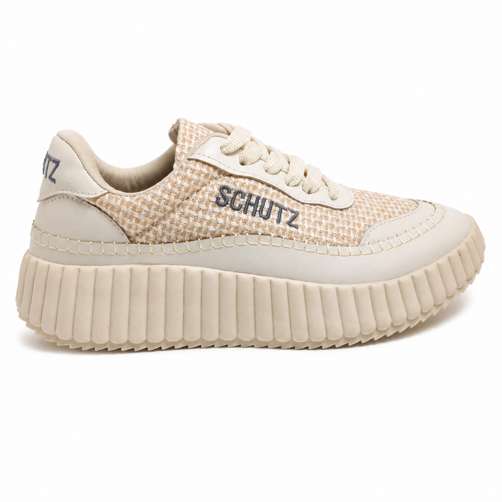 Tênis Feminino Casual Plataforma Off White Bege Confortável Leve Sola Alta Chunky Moderno Dia a Dia