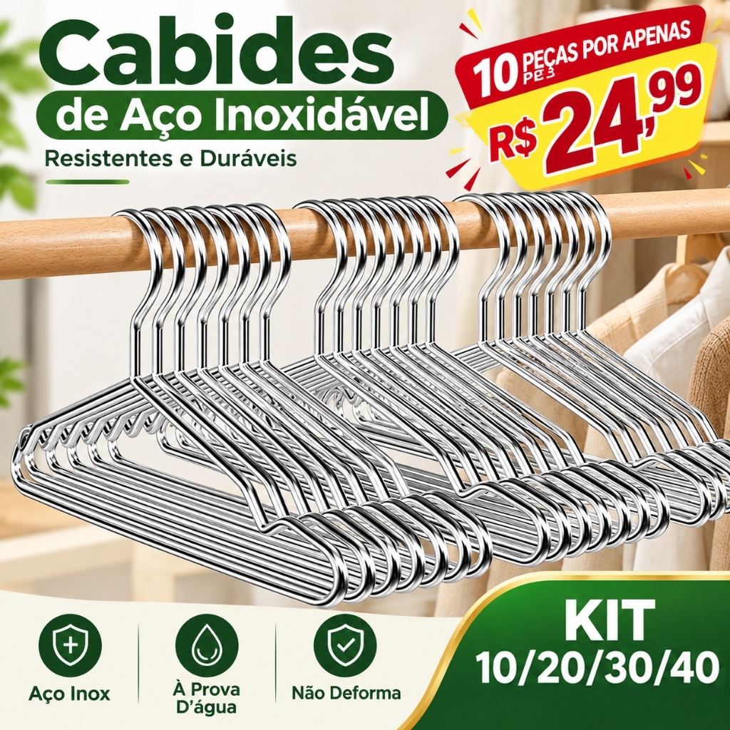 Cabides para Roupas em Aço Inoxidável Reforçados Antiferrugem Não Deformam Economizam Espaço para Armário