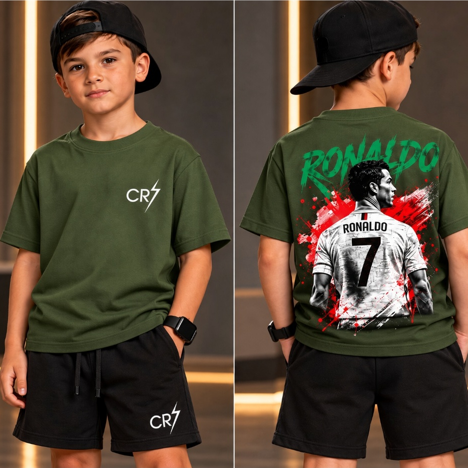 Conjunto Infantil Masculino Camiseta e Short bermuda camiseta Futebol Ronaldo CR7 criança futebol