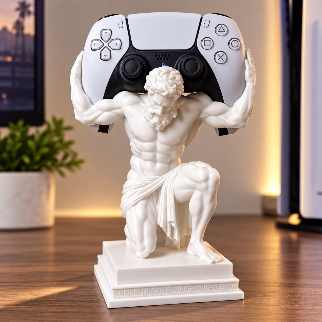 Suporte para Controle PS5 e Xbox Atlas Grego | Porta Controle DualSense Gamer | Estátua Decorativa