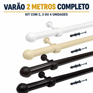 Kit 3 Varão de Cortina 2,00 Metros Completo Kit com 2, 3 ou 4 Unidades Resistente 19mm Va…