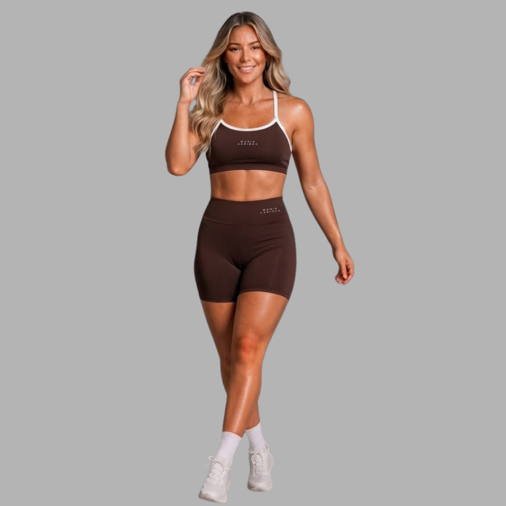 Conjunto Legging Fitness Short e Top Bicolor Academia Zero Transparência Blackout