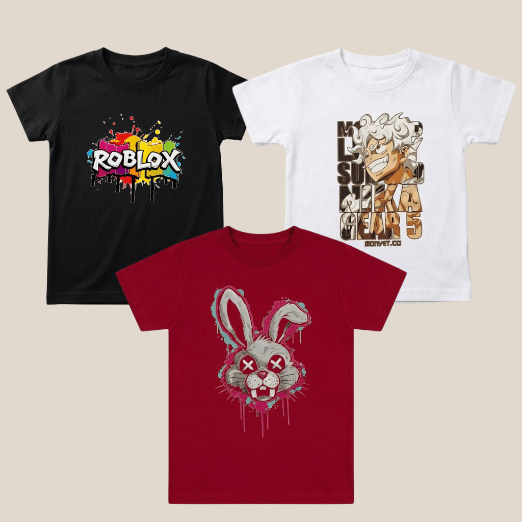 Camiseta Infantil 100% Algodão Premium Manga Curta - Estampas e Cores Variadas Personagens Anime Unisex