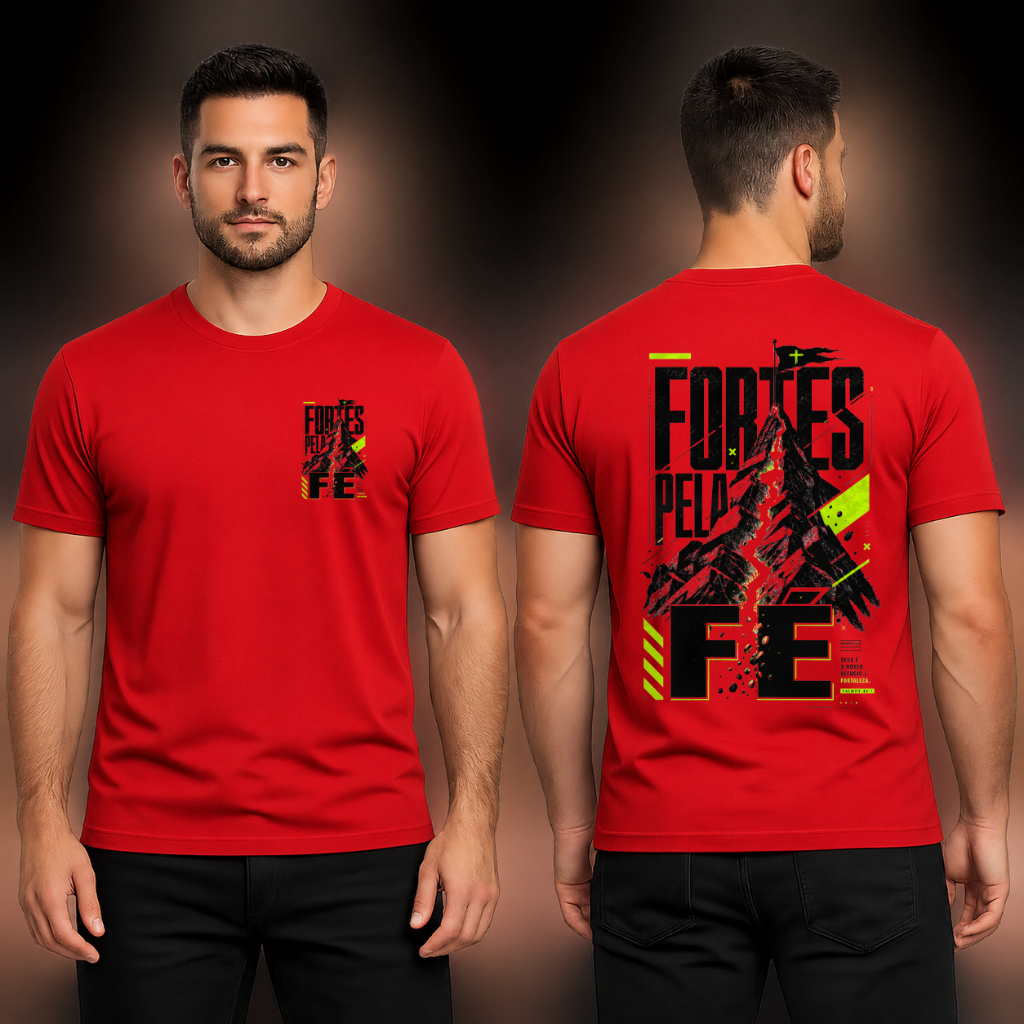 Camisa Masculina Cristã Fortes Pela Fé Estampada Algodão Premium Moda Gospel Toque Macio Confortável Camiseta Religiosa