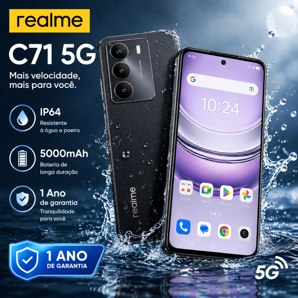 Celular realme C71 5G Smartphone 8+256 GB Original Versão Global Bateria 5000mAh Câmera 50MP NFC 6,6
