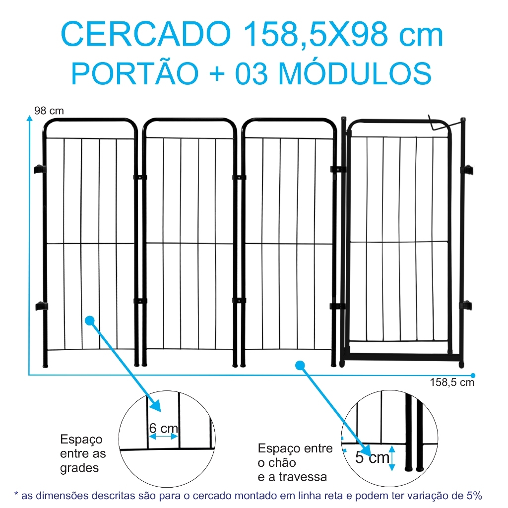 Cercado Grade 158,5x98cm Portão + 3 Módulos Segurança Pet Cães Cachorro — imagem 2 de 2