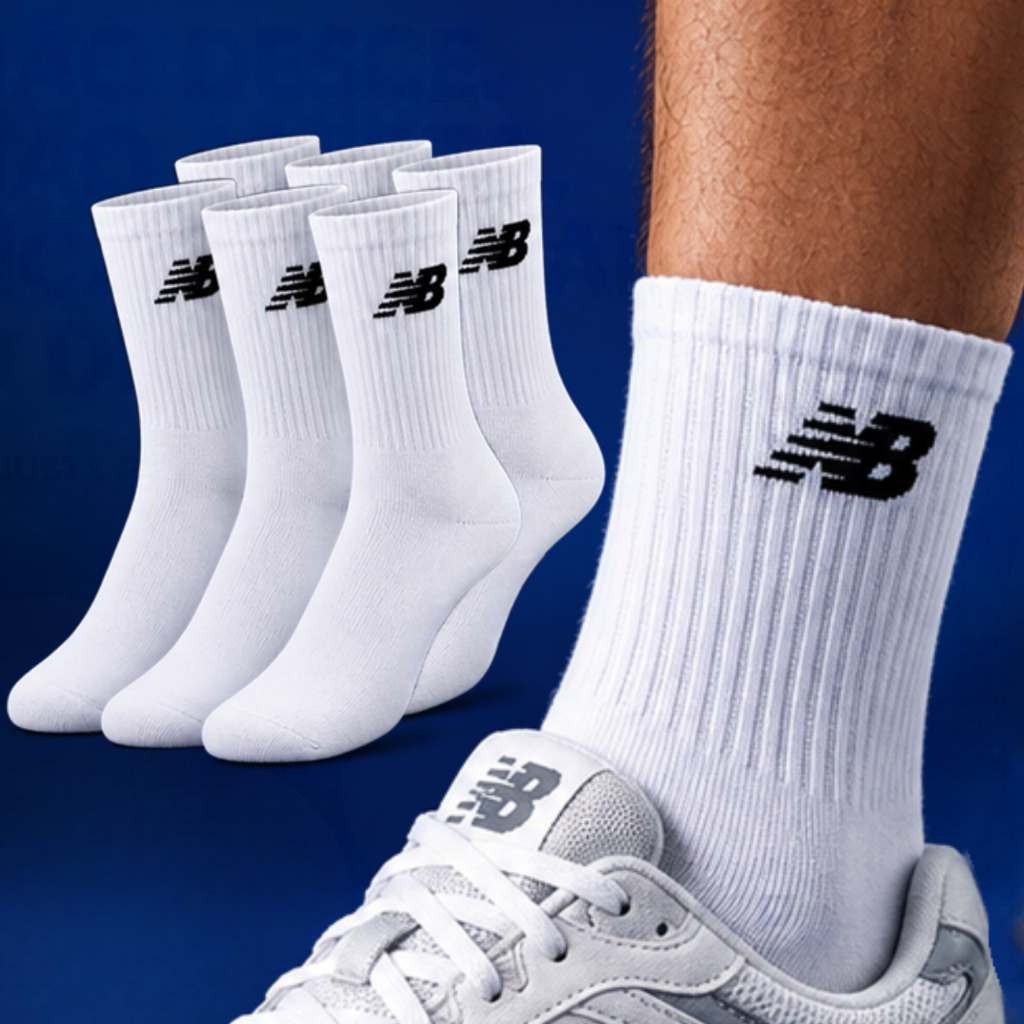 Imagem Meia New Balance Cano Alto Kit 3 Pares Academia Treino Feminino Masculino Respirável Cano Longo Confortável - Original