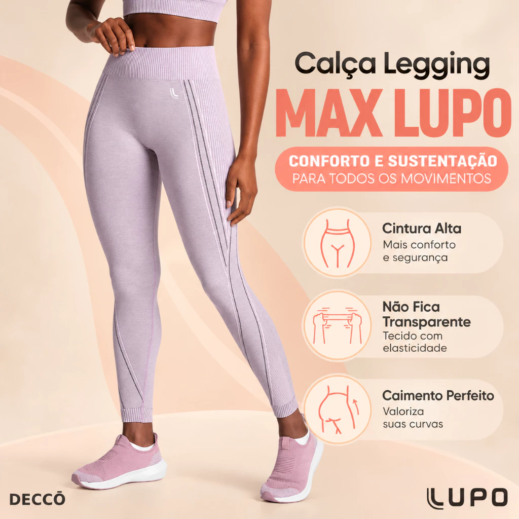 Calça Leg Legging Max Lupo Sport Tecnologia Sem Costura Seamless Dry para Treino de Alto Rendimento — imagem 1