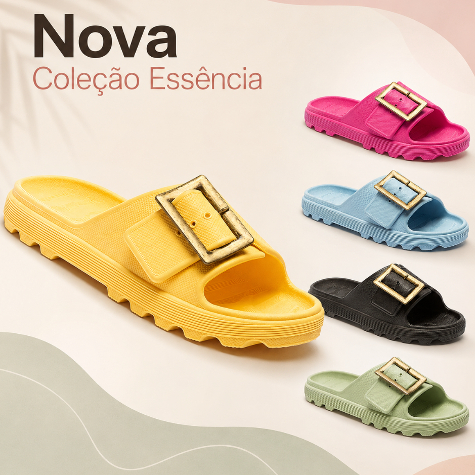 Chinelo Feminino Slide Confortável Anatômico com Fivela Metálica Ajustável