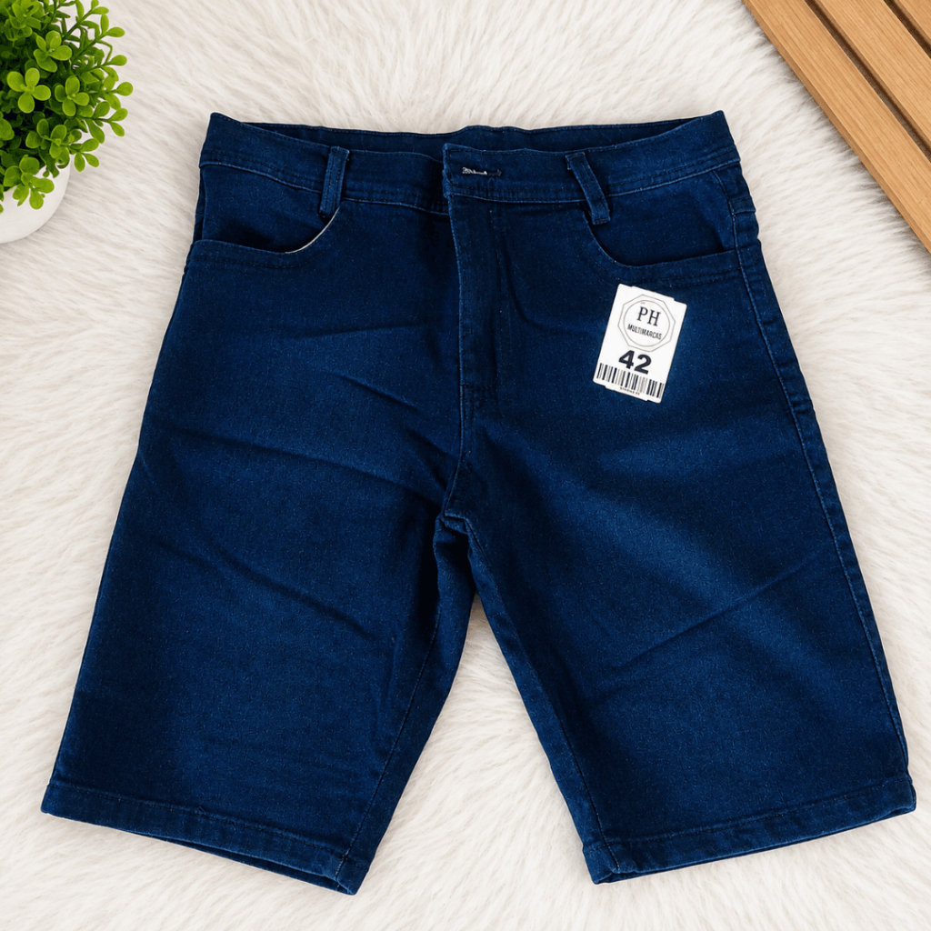 Bermuda Jeans Masculina Básica Confortável Com Elastano