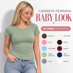 Camiseta Baby Look Feminina 100% Algodão Básica Lisa