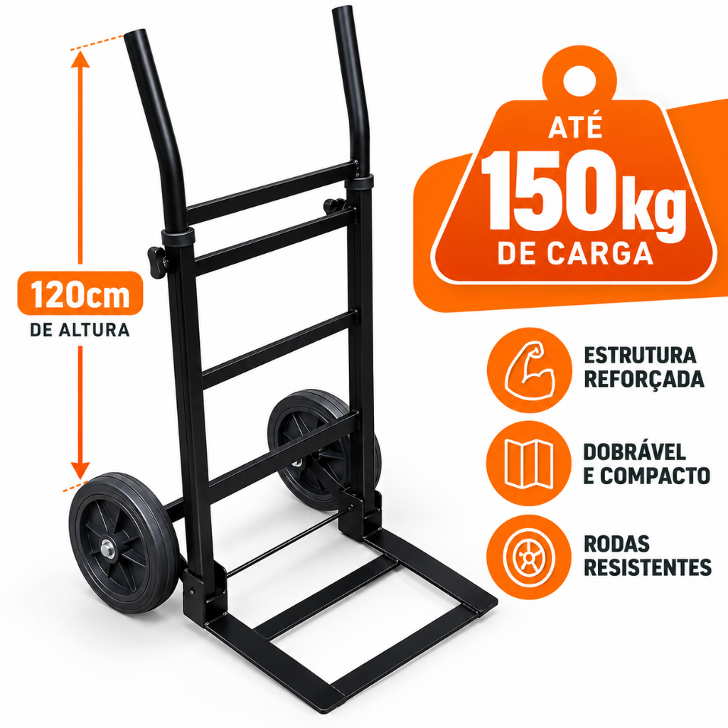Carrinho De Carga Roda Maciça Dobrável Portátil Resistente Suporta - 150 Kg