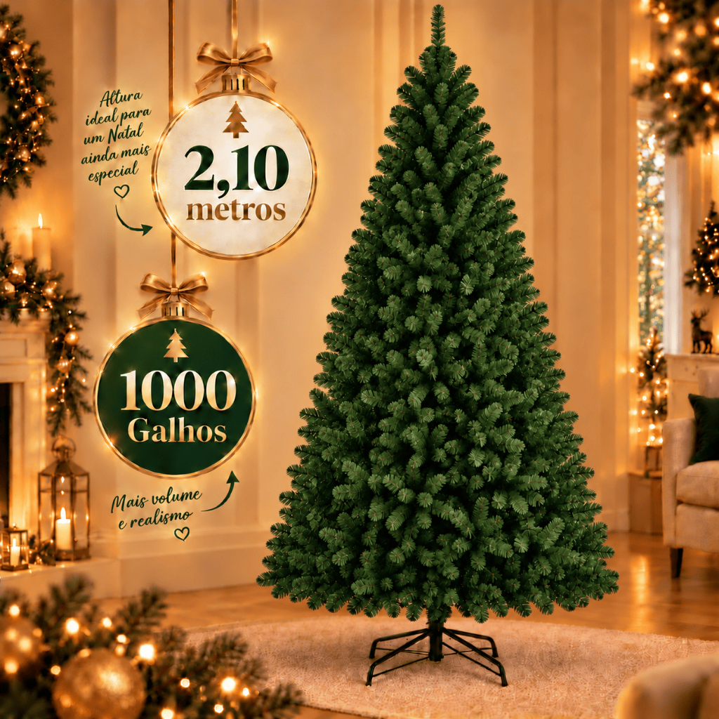 Árvore De Natal Grande 2,10m Cheia 1000 Galhos Pinheiro Premium Luxo Verde
