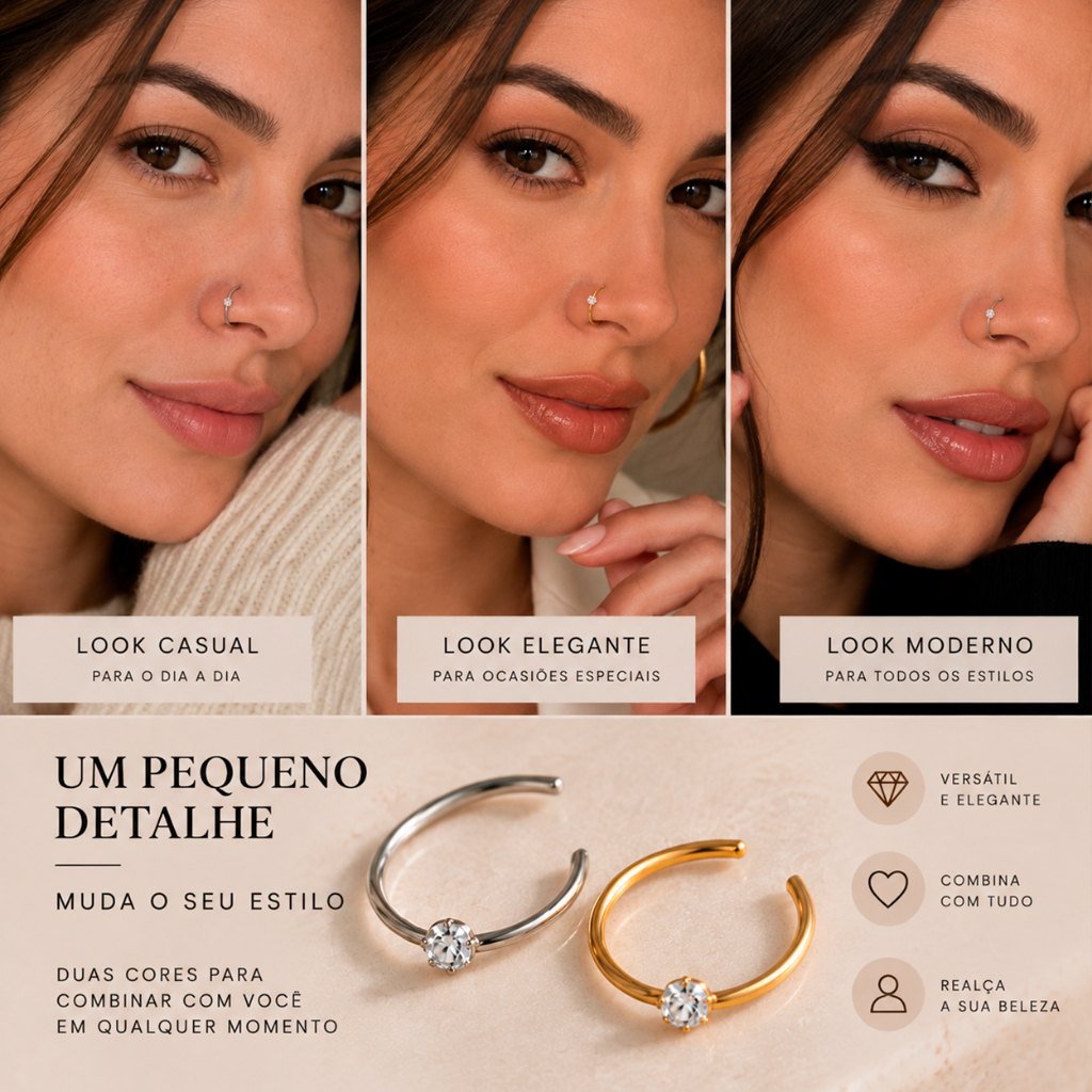 Kit 2 Piercing De Nariz Prata E Dourado Argola Nostril Com Ponto De Luz 2 Unidades Aço Cirúrgico — imagem 2 de 2