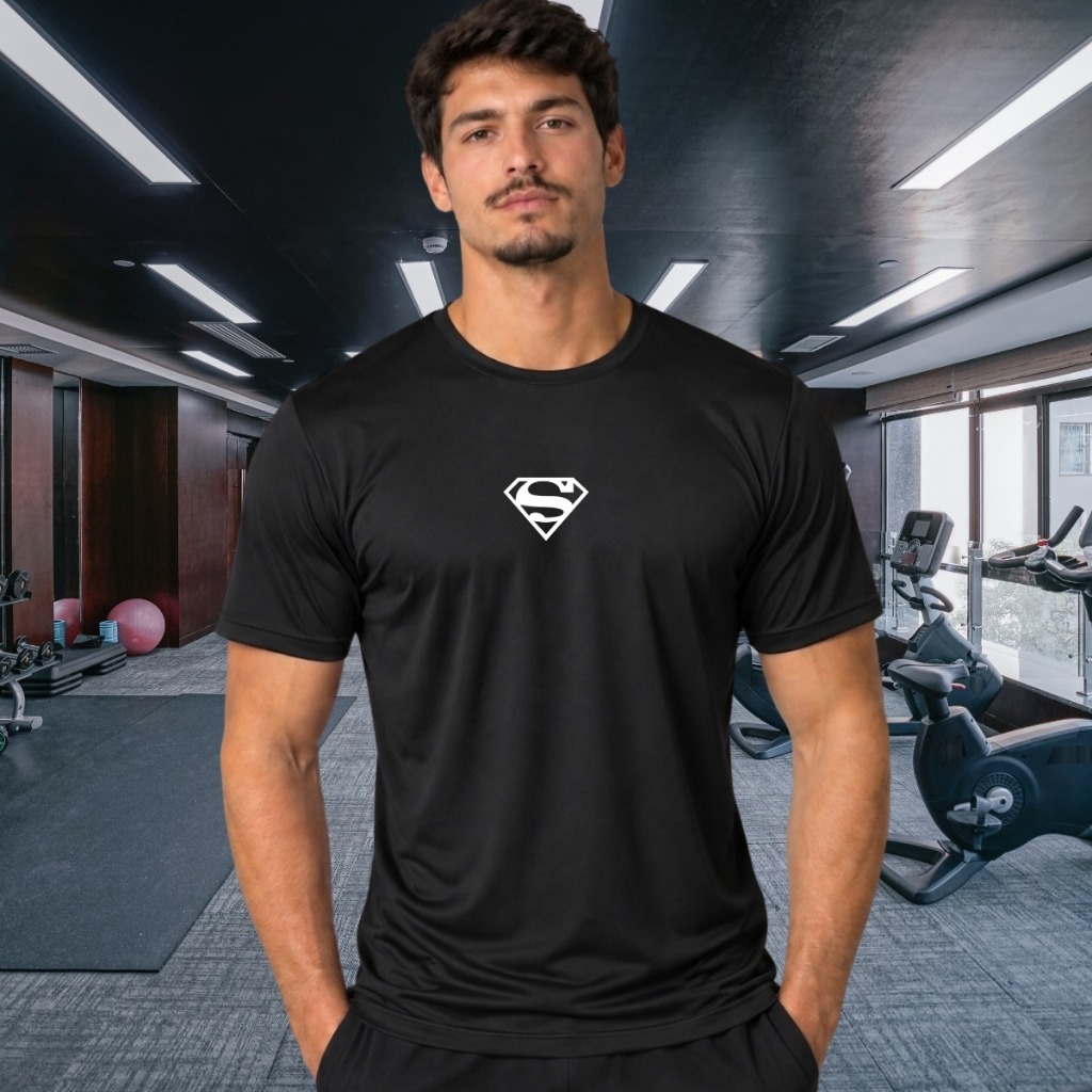 Camiseta Dry Fit Masculina Superman Academia Treino Musculação Crossfit Super Herói Esportiva Poliéster Respirável