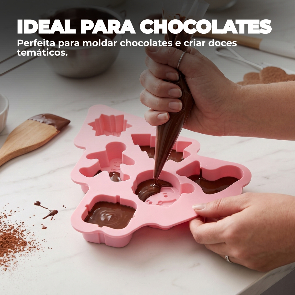 Molde de Natal p/ Chocolate e Biscoitos forma Temática - Árvore, Papai Noel, Floco de Neve — imagem 2 de 2