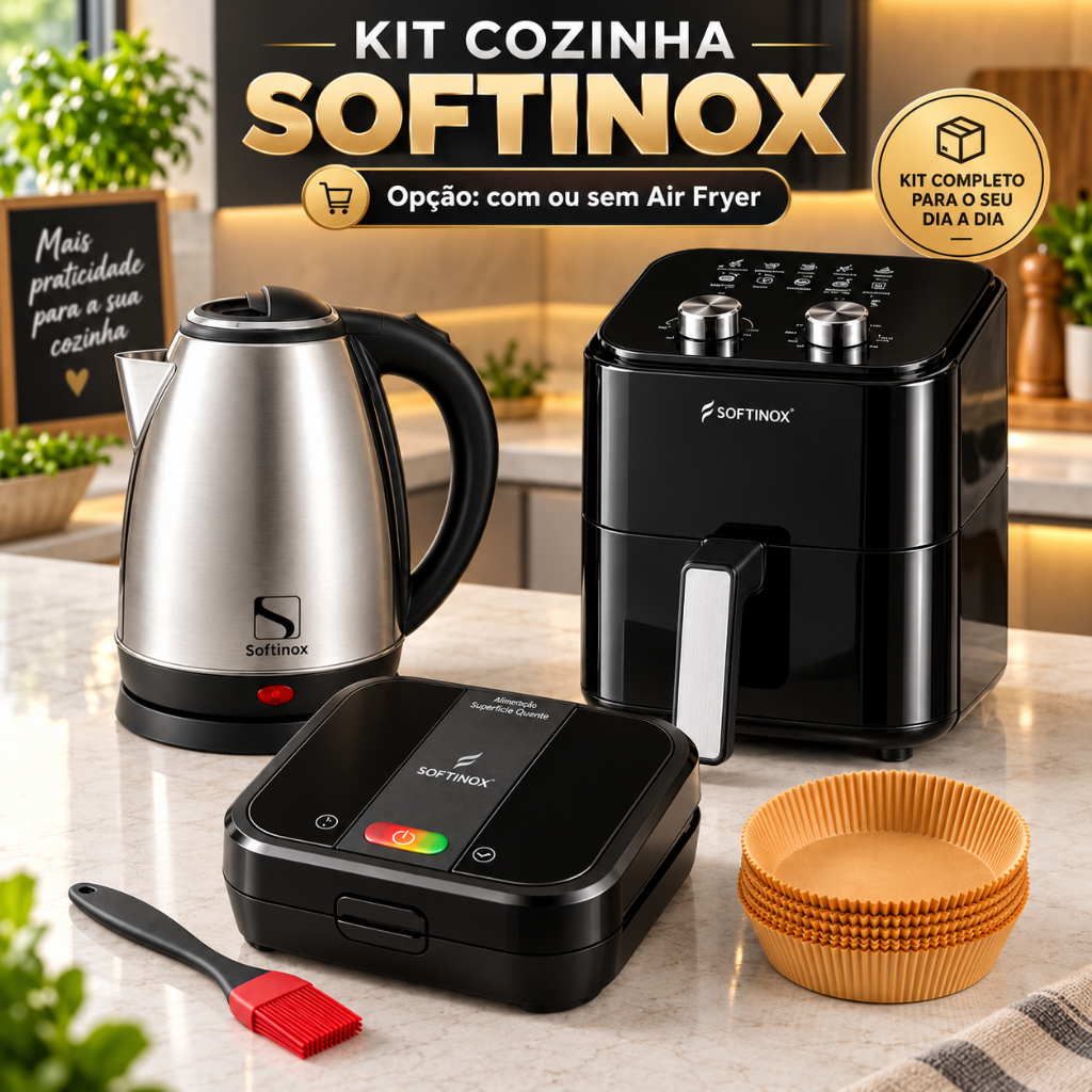Chaleira Elétrica 1,8L Kit Cozinha Com ou Sem Air Fryer 4,2L + Sanduicheira Elétrica Grill 127V/220V