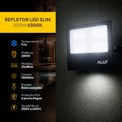 Kit 1, 2 ou 3 Refletor LED 200W ALUT Holofote Bivolt IP65 6500K Branco Frio Área Externa Jardim Fachada