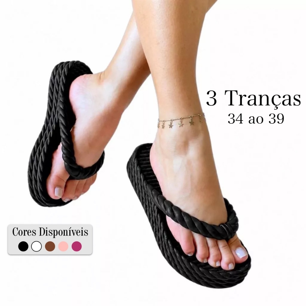 Chinelo 3 Tranças Feminino Plataforma Nuvem Ortopédico Macio Confortável Sandália Trançada Moda Verão Estilo Picadily