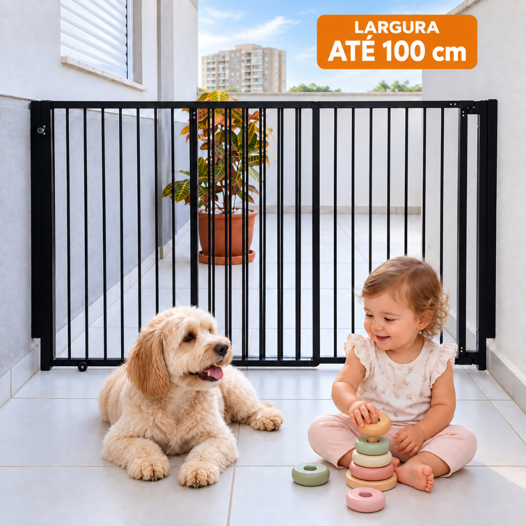 Portão Grade de Proteção e Segurança Criança e PET Cahorro Altura 80cm Largura Regulável 58 a 100cm
