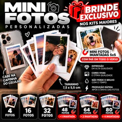 Mini Foto Polaroide - Kit 80 fotos - Cabe na capinha de celular - Alta qualidade - Entrega Full + BRINDE GRATIS