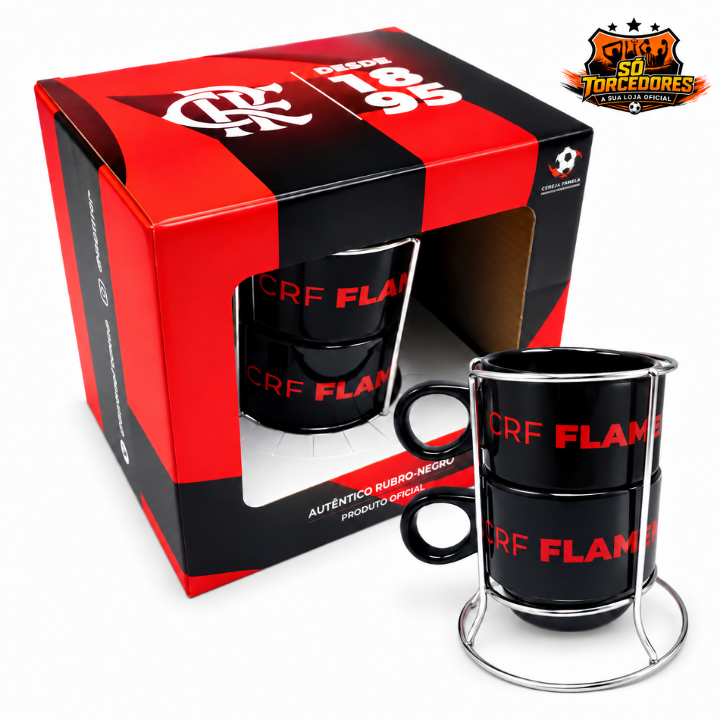 2 XÍCARAS EMPILHÁVEIS 150ML NO ARAMADO FLAMENGO OFICIAL
