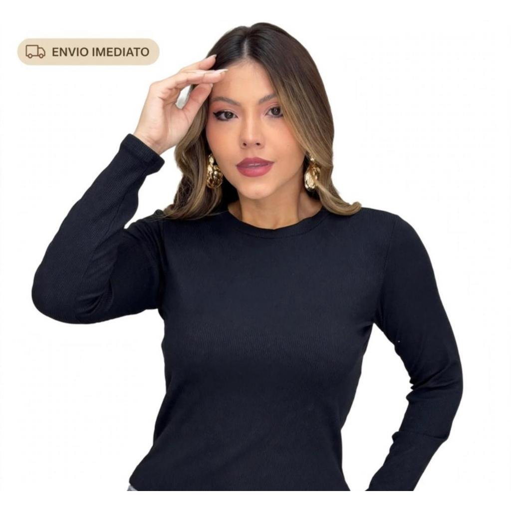 Blusinha manga longa básica blusa de frio lisa feminina outono inverno CANELADA Segunda Pele