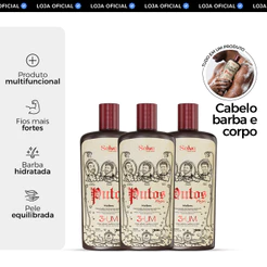 Shampoo Masculino 3 em 1 para Cabelo, Barba e Corpo | Kit 3 Putos