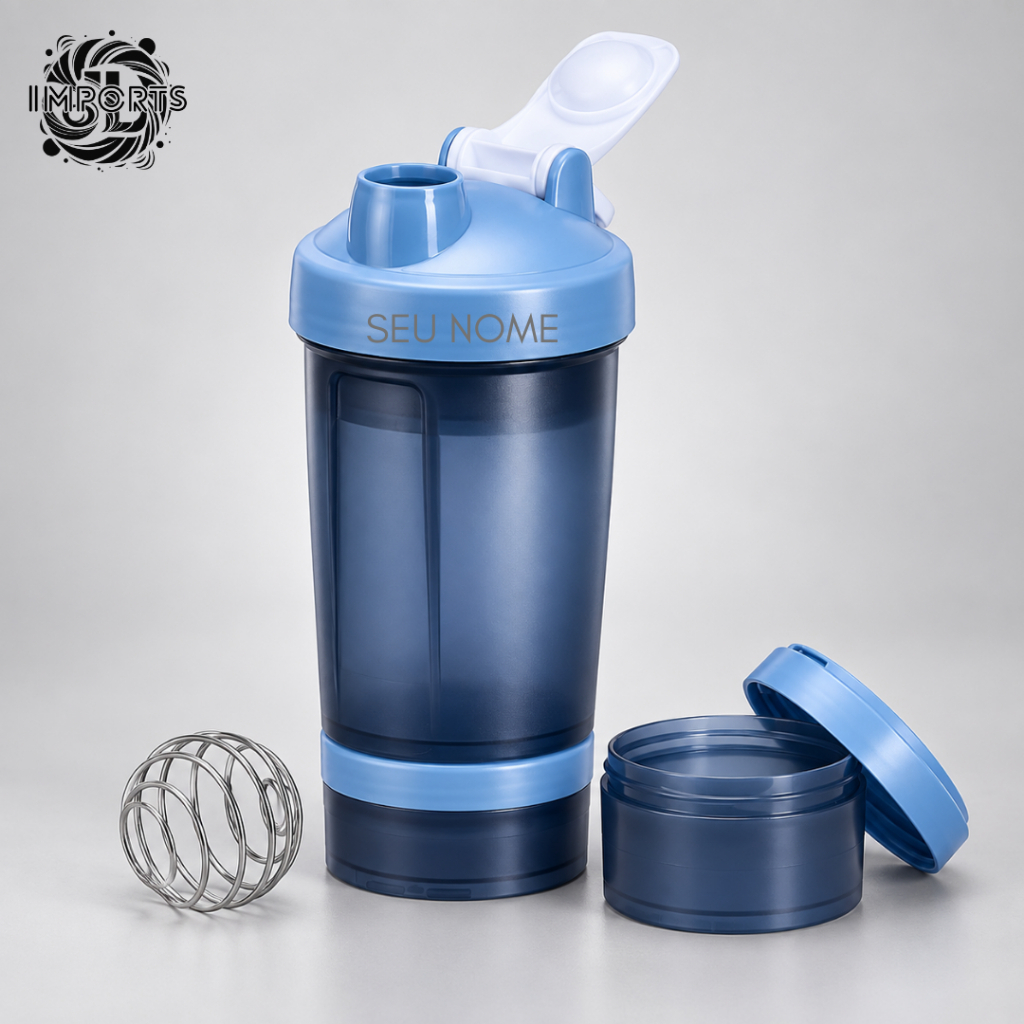 Coqueteleira Premium Personalizada Nome Shakeira 500ml Com Compartimentos