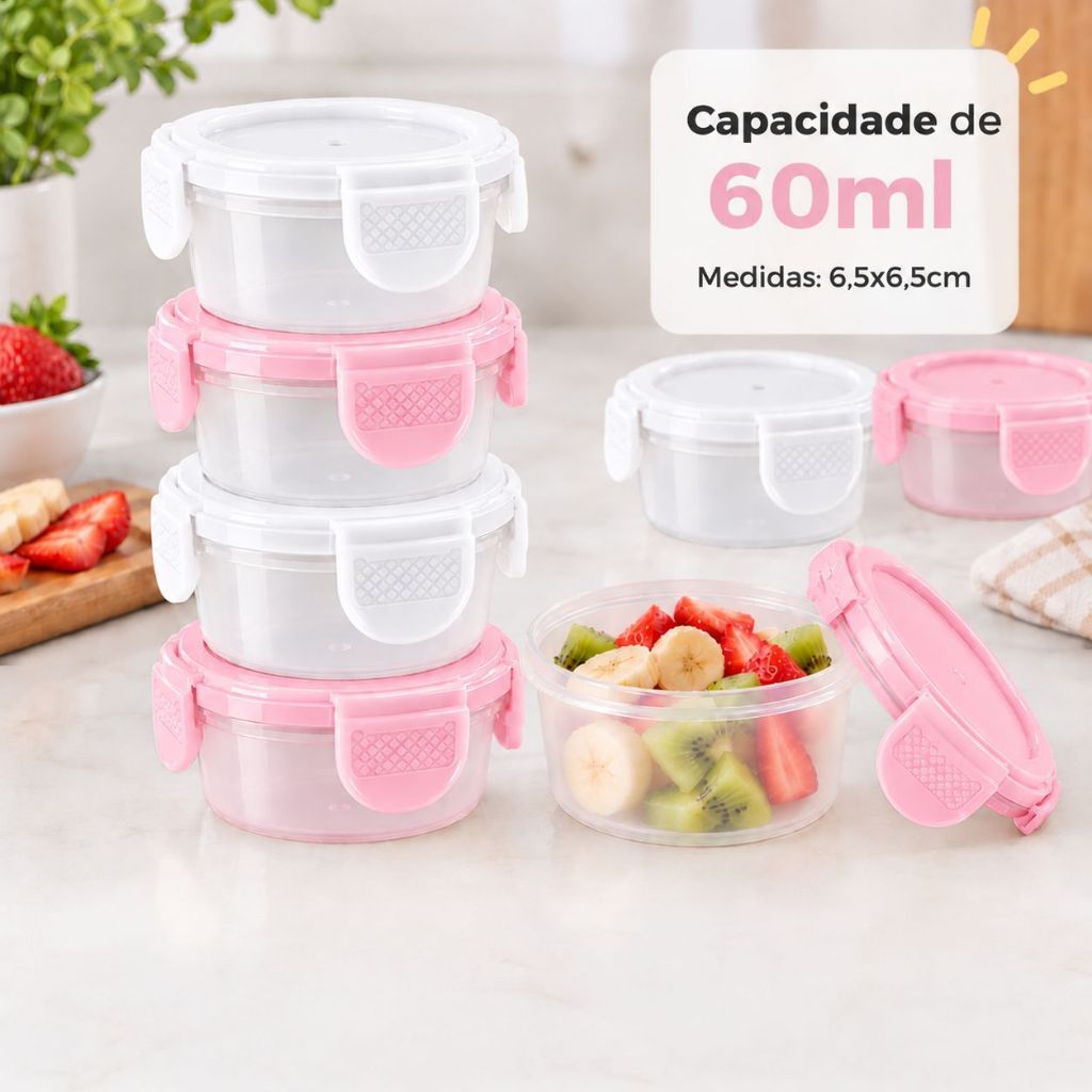 Kit Mini Potes Herméticos 60ml Congelar Papinha Porta Leite Frutas c/2/4/6/8/12/16