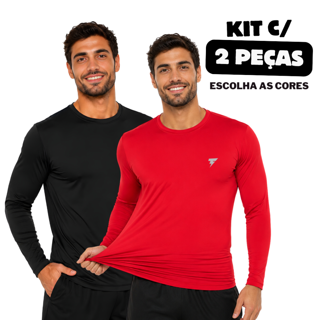 Kit 2 Camisetas Térmica Proteção Solar UV 50+ Manga Longa Segunda Pele Dry Fit Praia Pesca Academia