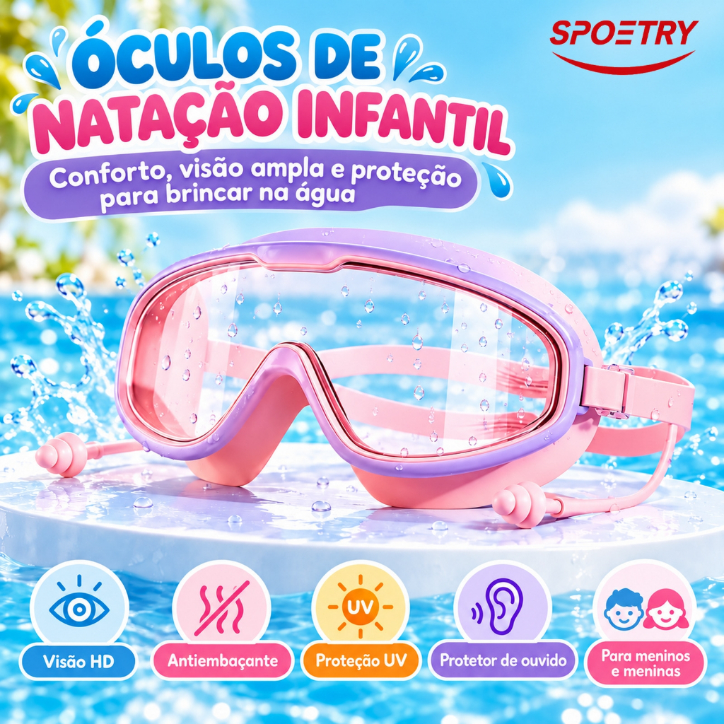 Óculos De Natação Infantis Com Protetor De À Prova D'água Antiembaçante E HD Para Meninos Meninas