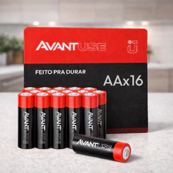 Kit 16 Pilhas Alcalinas AA 1,5V Avant Use Longa Duração Controle Remoto Brinquedos Lanterna