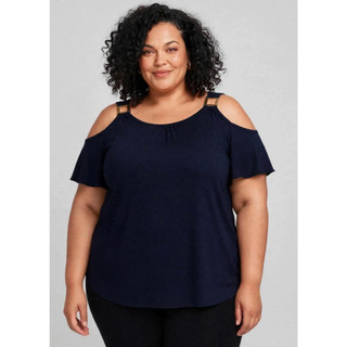 Blusa Feminina Manga 3/4 Plus Com Abertura no ombro Viscolayca