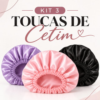 Kit 3 Toucas de Cetim Anti Frizz Para Dormir Cabelo Com Elástico Feminina