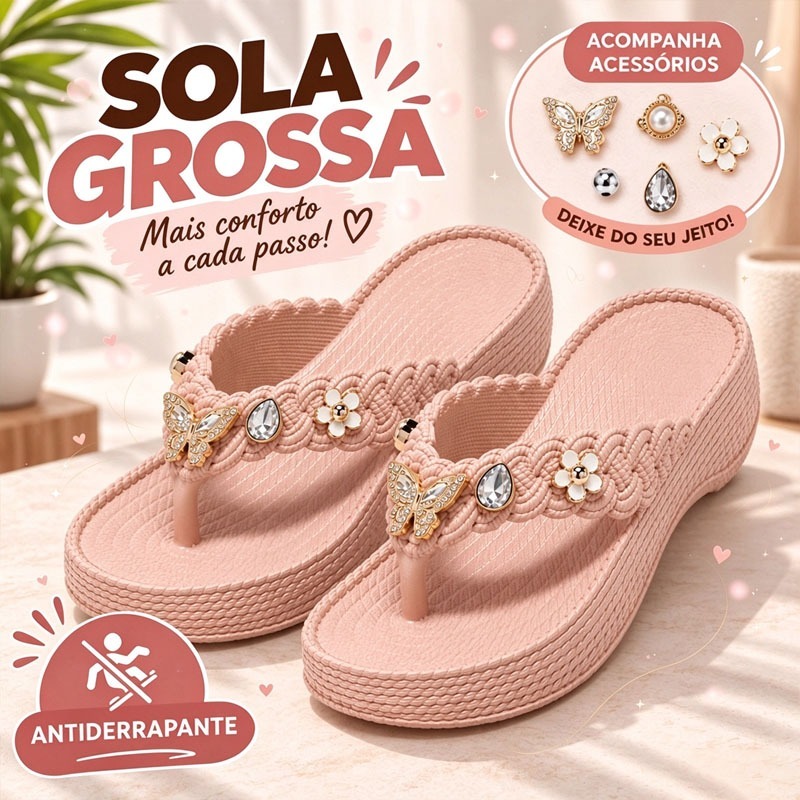 Chinelo Feminino Tamanco Plataforma Confortável e Leve Antiderrapante com Enfeites para o Dia a Dia