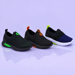 KIT 3 PARES Tenis Infantil Calce Facil Escolar Preto Verde Preto Laranja e Preto Marinho Kidstep