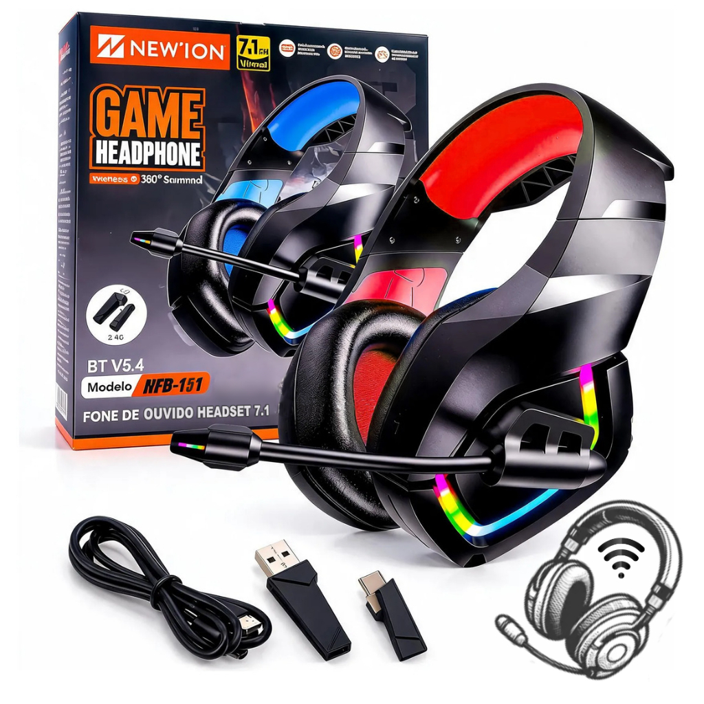 Fone De Ouvido Sem Fio Bluetooth Microfone Headset PC Gamer Headphone Computador Notebook Celular